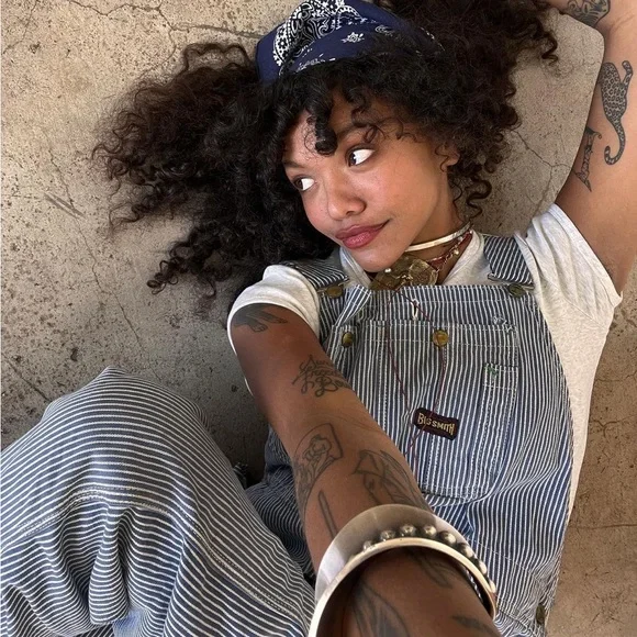 Dickies Hickory Stripe Railroad Overalls denim unisex Medium 34x34 - Picture 9 of 14